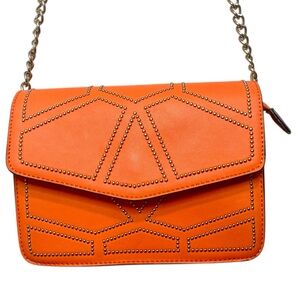 NO LABEL Orange & Silver Tone Studded Crossbody Purse w Chain Strap